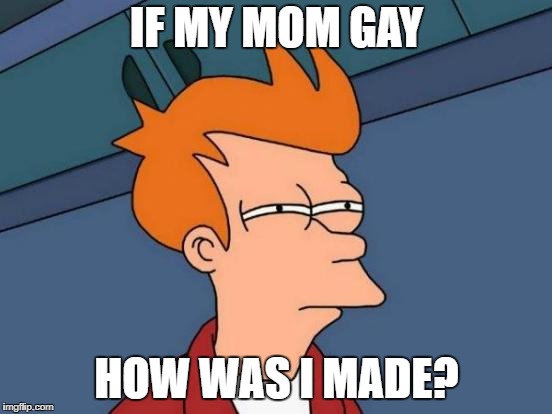 Futurama Fry | IF MY MOM GAY; HOW WAS I MADE? | image tagged in memes,futurama fry | made w/ Imgflip meme maker