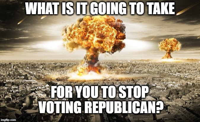 Hope you like mushrooms. | WHAT IS IT GOING TO TAKE; FOR YOU TO STOP VOTING REPUBLICAN? | image tagged in republican,republicans,gop,vote,voting,politics | made w/ Imgflip meme maker
