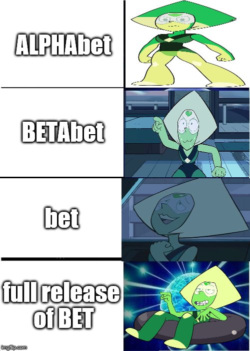 Expanding Brain | ALPHAbet; BETAbet; bet; full release of BET | image tagged in memes,expanding brain | made w/ Imgflip meme maker