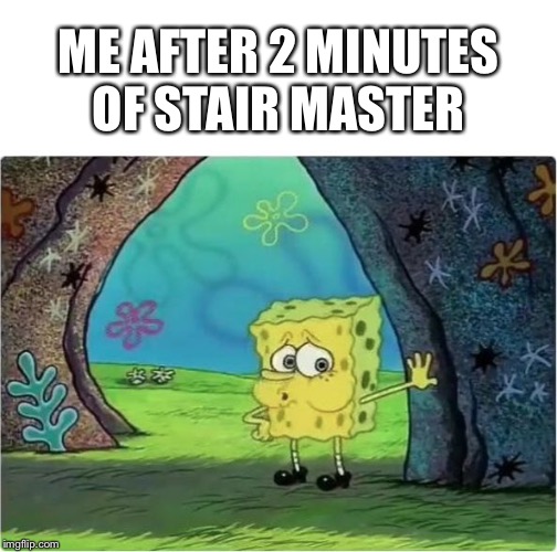 Tired Spongebob | ME AFTER 2 MINUTES OF STAIR MASTER | image tagged in tired spongebob | made w/ Imgflip meme maker
