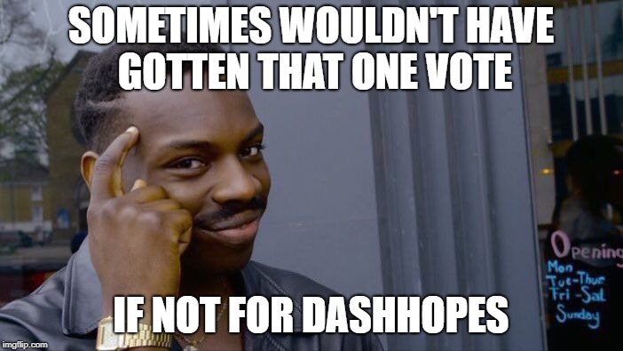 Roll Safe Think About It Meme | SOMETIMES WOULDN'T HAVE GOTTEN THAT ONE VOTE IF NOT FOR DASHHOPES | image tagged in memes,roll safe think about it | made w/ Imgflip meme maker