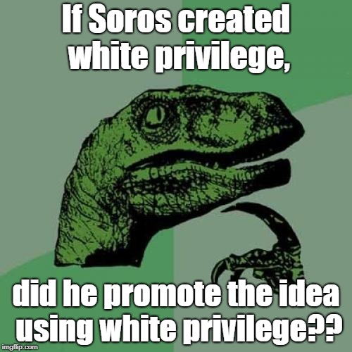 Philosoraptor Meme | If Soros created white privilege, did he promote the idea using white privilege?? | image tagged in memes,philosoraptor | made w/ Imgflip meme maker