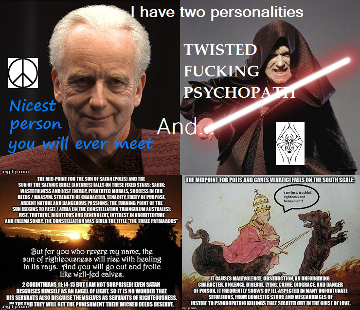 God as the Devil | image tagged in god,the devil,satan,darth sidious,twisted,psychopath | made w/ Imgflip meme maker