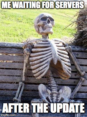 Waiting Skeleton | ME WAITING FOR SERVERS; AFTER THE UPDATE | image tagged in memes,waiting skeleton | made w/ Imgflip meme maker