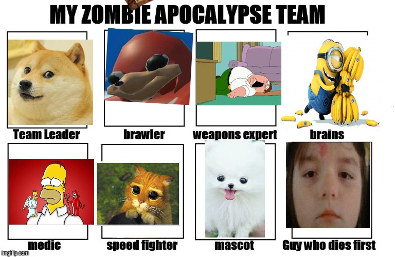 My Zombie Apocalypse Team | image tagged in my zombie apocalypse team,scumbag | made w/ Imgflip meme maker