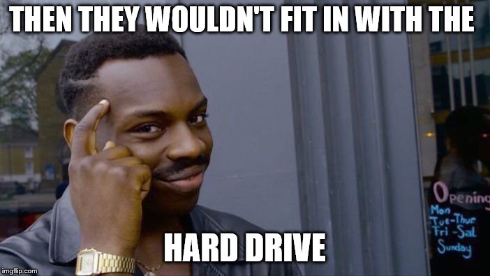 Roll Safe Think About It Meme | THEN THEY WOULDN'T FIT IN WITH THE HARD DRIVE | image tagged in memes,roll safe think about it | made w/ Imgflip meme maker