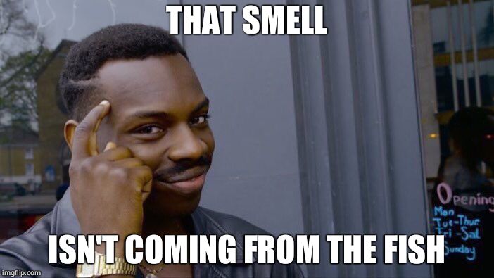 Roll Safe Think About It Meme | THAT SMELL ISN'T COMING FROM THE FISH | image tagged in memes,roll safe think about it | made w/ Imgflip meme maker