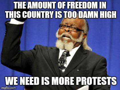 Too Damn High | THE AMOUNT OF FREEDOM IN THIS COUNTRY IS TOO DAMN HIGH; WE NEED IS MORE PROTESTS | image tagged in memes,too damn high | made w/ Imgflip meme maker