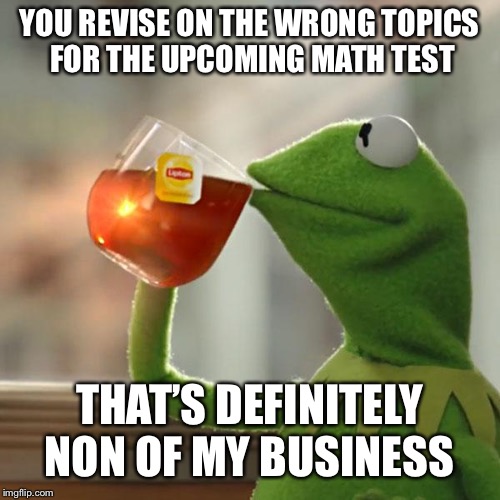 But That's None Of My Business Meme | YOU REVISE ON THE WRONG TOPICS FOR THE UPCOMING MATH TEST; THAT’S DEFINITELY NON OF MY BUSINESS | image tagged in memes,but thats none of my business,kermit the frog | made w/ Imgflip meme maker