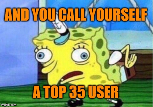 Mocking Spongebob Meme | AND YOU CALL YOURSELF A TOP 35 USER | image tagged in memes,mocking spongebob | made w/ Imgflip meme maker