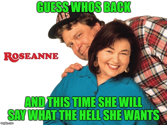 Roseanne blue collar | GUESS WHOS BACK; AND THIS TIME SHE WILL SAY WHAT THE HELL SHE WANTS | image tagged in roseanne blue collar | made w/ Imgflip meme maker