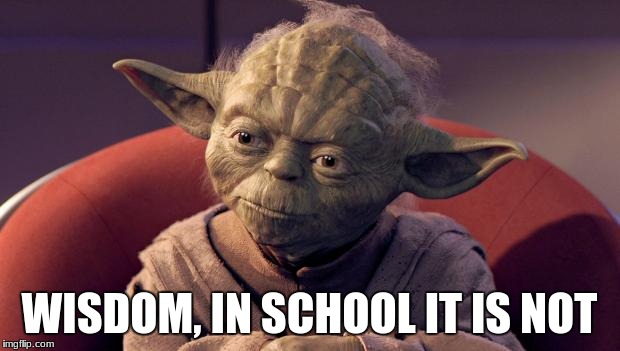 Yoda Wisdom | WISDOM, IN SCHOOL IT IS NOT | image tagged in yoda wisdom | made w/ Imgflip meme maker