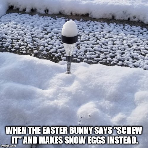 WHEN THE EASTER BUNNY SAYS "SCREW IT" AND MAKES SNOW EGGS INSTEAD. | image tagged in easter | made w/ Imgflip meme maker