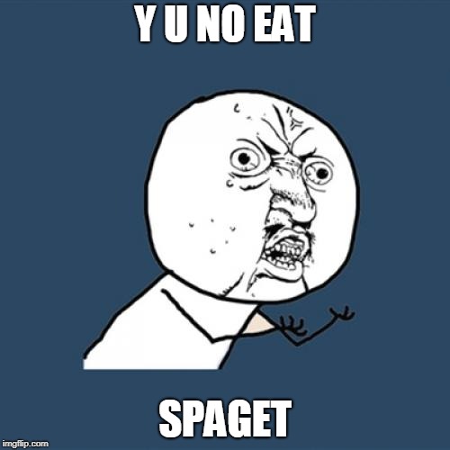 Y U No | Y U NO EAT; SPAGET | image tagged in memes,y u no | made w/ Imgflip meme maker