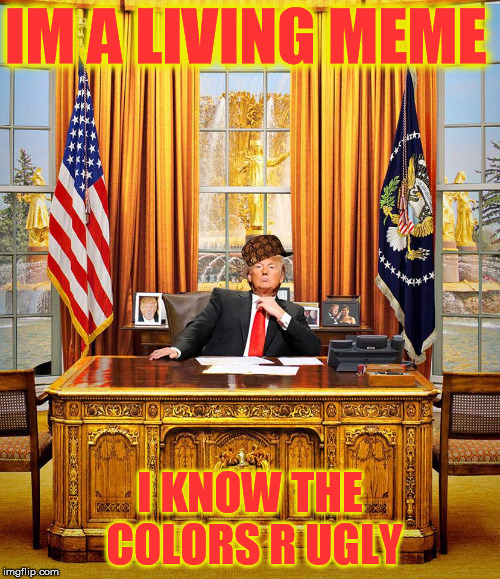 Trump Oval Office | IM A LIVING MEME; I KNOW THE COLORS R UGLY | image tagged in trump oval office,scumbag | made w/ Imgflip meme maker