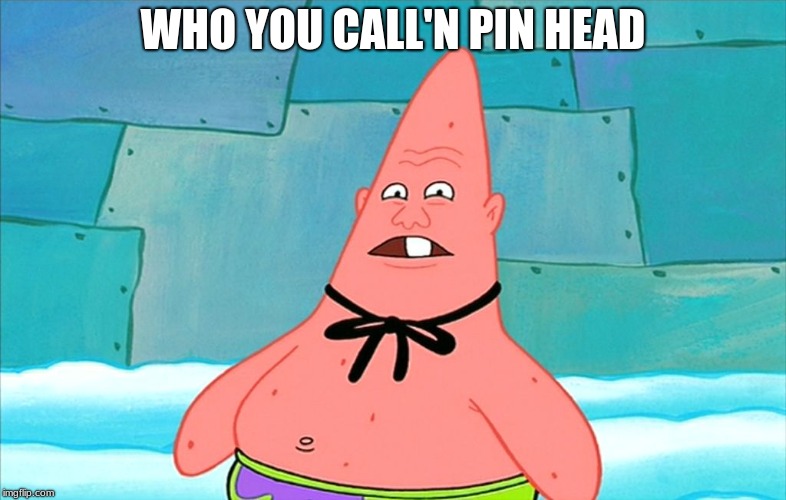 pin head patrick | WHO YOU CALL'N PIN HEAD | image tagged in pin head patrick | made w/ Imgflip meme maker