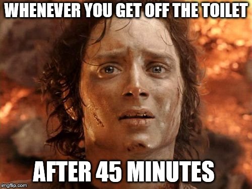 It's Finally Over | WHENEVER YOU GET OFF THE TOILET; AFTER 45 MINUTES | image tagged in memes,its finally over | made w/ Imgflip meme maker