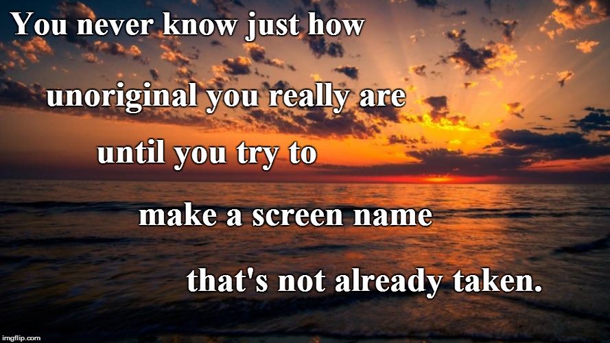 Life  Lessons | You never know just how; unoriginal you really are; until you try to; make a screen name; that's not already taken. | image tagged in funny | made w/ Imgflip meme maker