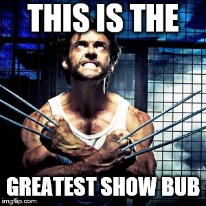 Wolverine | THIS IS THE; GREATEST SHOW BUB | image tagged in wolverine | made w/ Imgflip meme maker