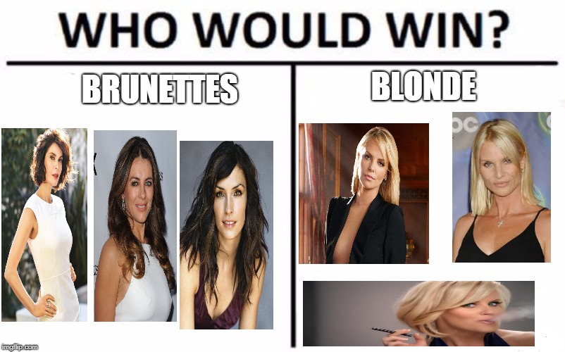 brunette vs blonde  | BRUNETTES; BLONDE | image tagged in memes,who would win | made w/ Imgflip meme maker