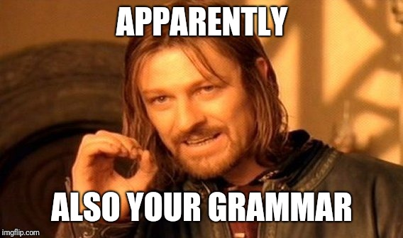 One Does Not Simply Meme | APPARENTLY ALSO YOUR GRAMMAR | image tagged in memes,one does not simply | made w/ Imgflip meme maker