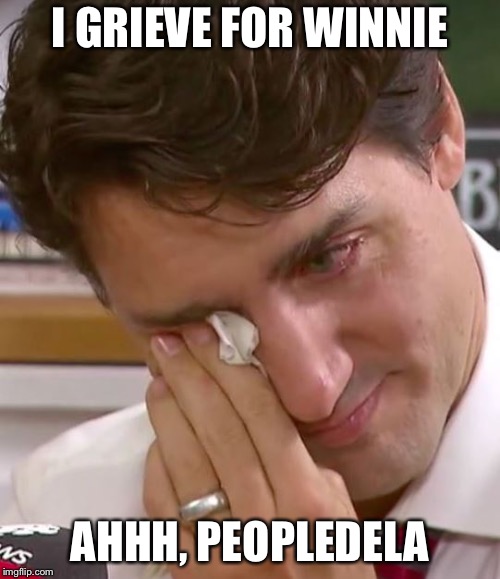 Justin Trudeau Crying | I GRIEVE FOR WINNIE; AHHH, PEOPLEDELA | image tagged in justin trudeau crying | made w/ Imgflip meme maker