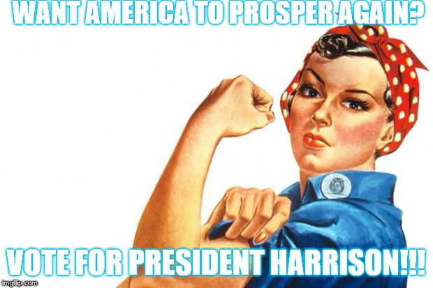 Women RIghts | WANT AMERICA TO PROSPER AGAIN? VOTE FOR PRESIDENT HARRISON!!! | image tagged in women rights | made w/ Imgflip meme maker