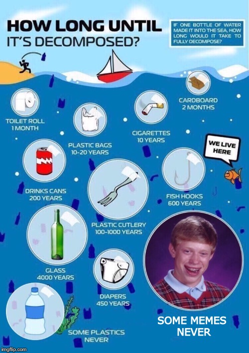 Bad luck for the future | SOME MEMES NEVER | image tagged in bad luck brian,plastic,waste,ocean,clean up,funny memes | made w/ Imgflip meme maker