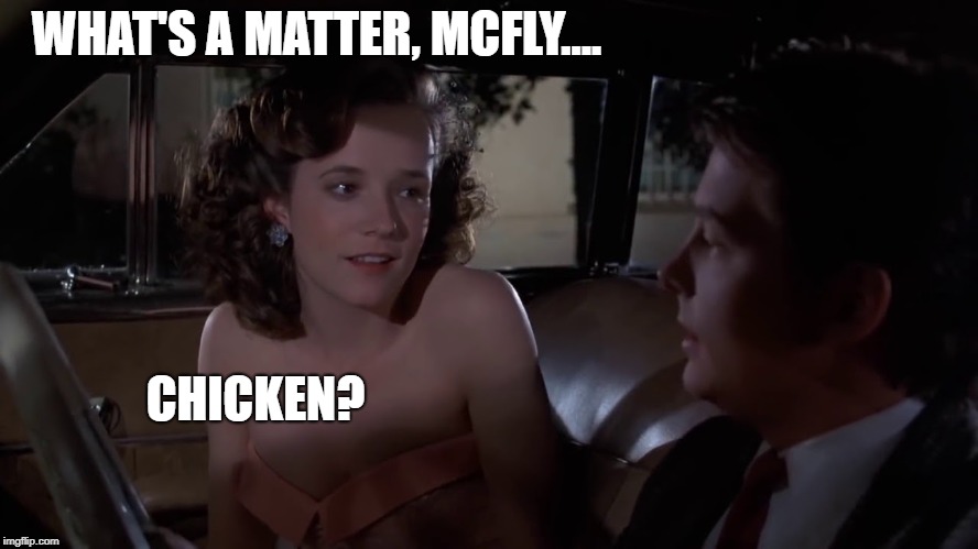 WHAT'S A MATTER, MCFLY.... CHICKEN? | image tagged in back to the future | made w/ Imgflip meme maker