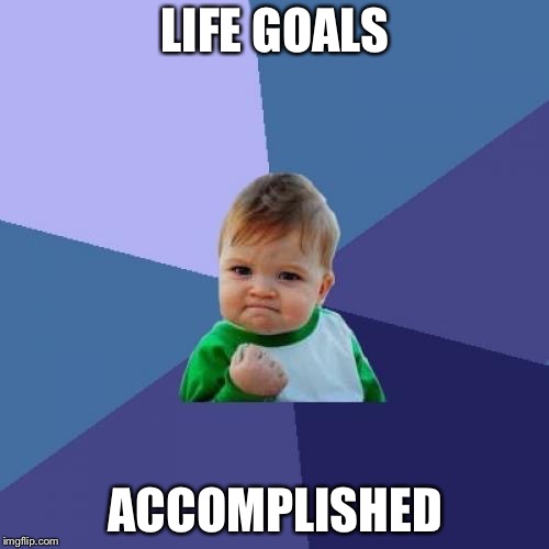 Success Kid Meme | LIFE GOALS ACCOMPLISHED | image tagged in memes,success kid | made w/ Imgflip meme maker