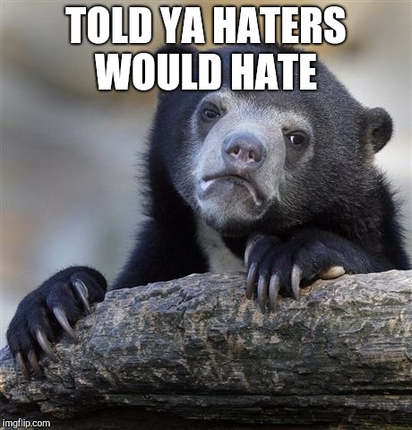 Confession Bear Meme | TOLD YA HATERS WOULD HATE | image tagged in memes,confession bear | made w/ Imgflip meme maker