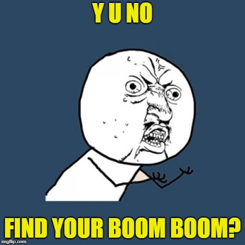 Y U No Meme | Y U NO FIND YOUR BOOM BOOM? | image tagged in memes,y u no | made w/ Imgflip meme maker