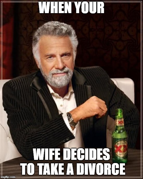 The Most Interesting Man In The World Meme | WHEN YOUR; WIFE DECIDES TO TAKE A DIVORCE | image tagged in memes,the most interesting man in the world | made w/ Imgflip meme maker