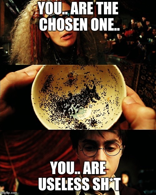 harry potter | YOU.. ARE THE CHOSEN ONE.. YOU.. ARE USELESS SH*T | image tagged in harry potter | made w/ Imgflip meme maker