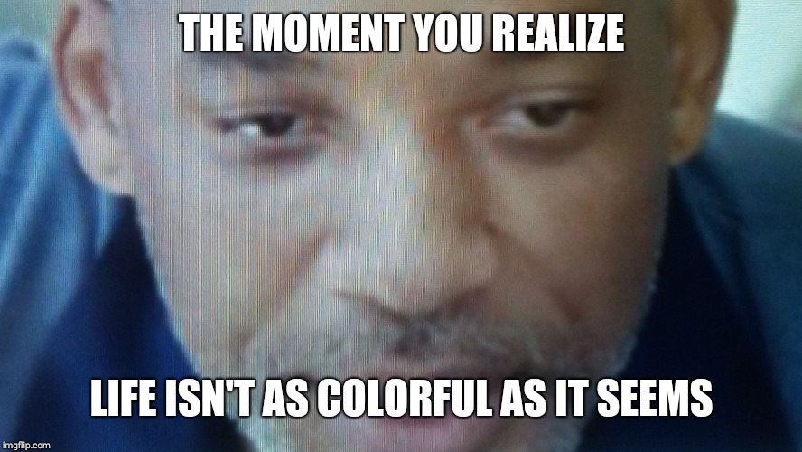 Wet Willi Smith | THE MOMENT YOU REALIZE; LIFE ISN'T AS COLORFUL AS IT SEEMS | image tagged in wet willi smith | made w/ Imgflip meme maker