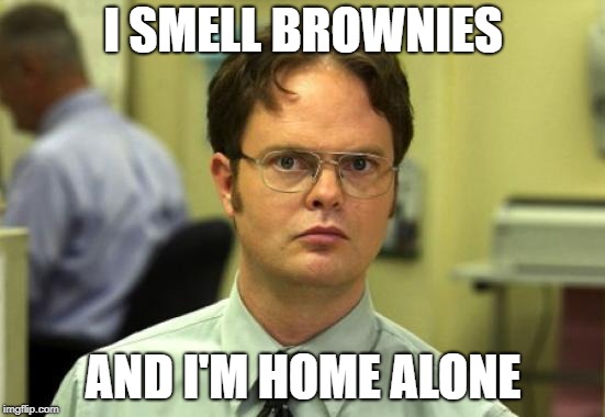 uh............... | I SMELL BROWNIES; AND I'M HOME ALONE | image tagged in memes,dwight schrute | made w/ Imgflip meme maker