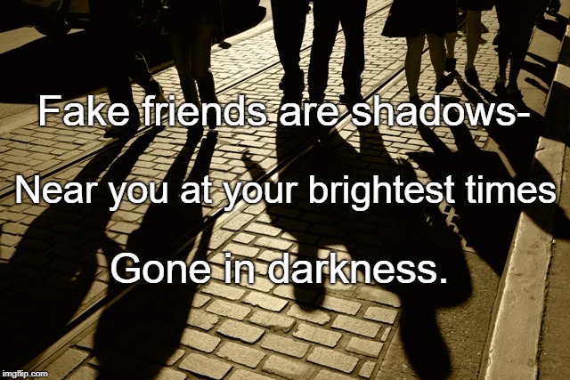Shadows | Fake friends are shadows-; Near you at your brightest times; Gone in darkness. | image tagged in shadows | made w/ Imgflip meme maker