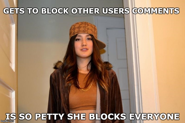 Another repost but , anti-social media is rearing it's ugly head again | GETS TO BLOCK OTHER USERS COMMENTS; IS SO PETTY SHE BLOCKS EVERYONE | image tagged in scumbag stephanie,alt using trolls,social media,no patrick,comments,none of my business | made w/ Imgflip meme maker