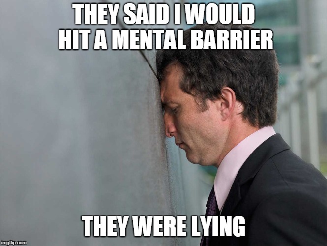 Headbang  | THEY SAID I WOULD HIT A MENTAL BARRIER; THEY WERE LYING | image tagged in headbang | made w/ Imgflip meme maker