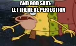 Spongegar | AND GOD SAID:
     LET THERE BE PERFECTION | image tagged in memes,spongegar | made w/ Imgflip meme maker