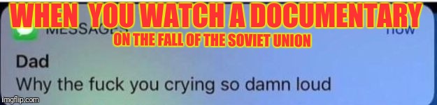 Why are you crying | WHEN  YOU WATCH A DOCUMENTARY; ON THE FALL OF THE SOVIET UNION | image tagged in why are you crying | made w/ Imgflip meme maker