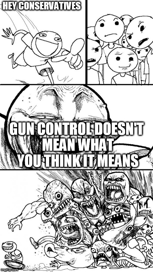 Hey Internet Meme | HEY CONSERVATIVES; GUN CONTROL DOESN'T MEAN WHAT YOU THINK IT MEANS | image tagged in memes,hey internet,gun control,doesn't mean,what you think it means,i don't think it means what you think it means | made w/ Imgflip meme maker