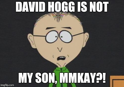 DAVID HOGG IS NOT; MY SON, MMKAY?! | image tagged in mr mackey | made w/ Imgflip meme maker