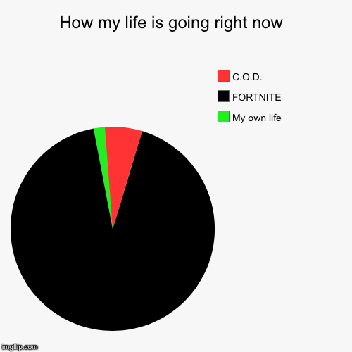 How my life is going right now  | My own life , FORTNITE, C.O.D. | image tagged in funny,pie charts | made w/ Imgflip chart maker