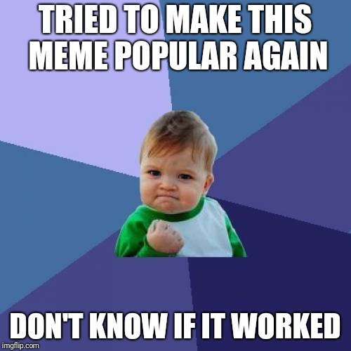 Did it work?  | TRIED TO MAKE THIS MEME POPULAR AGAIN; DON'T KNOW IF IT WORKED | image tagged in memes,success kid | made w/ Imgflip meme maker