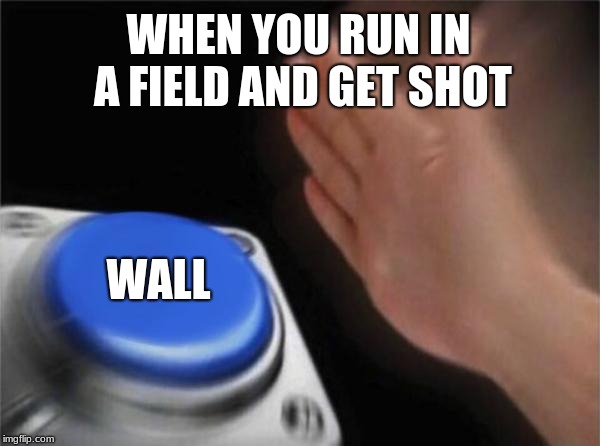 Fortnite in a nutshell | WHEN YOU RUN IN A FIELD AND GET SHOT; WALL | image tagged in memes,blank nut button,fortnite meme | made w/ Imgflip meme maker