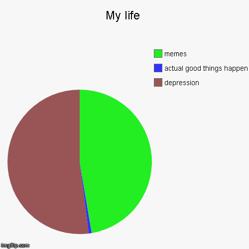 My life | depression, actual good things happen, memes | image tagged in funny,pie charts | made w/ Imgflip chart maker