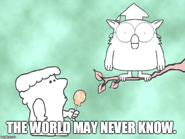 THE WORLD MAY NEVER KNOW. | image tagged in the world may never know | made w/ Imgflip meme maker