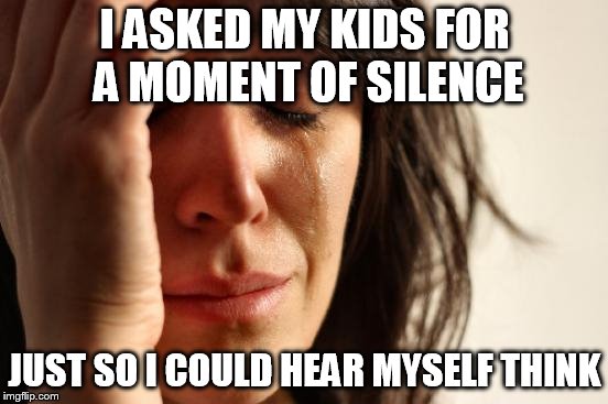 First World Problems Meme | I ASKED MY KIDS FOR A MOMENT OF SILENCE; JUST SO I COULD HEAR MYSELF THINK | image tagged in memes,first world problems | made w/ Imgflip meme maker