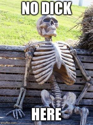 Waiting Skeleton Meme | NO DICK HERE | image tagged in memes,waiting skeleton | made w/ Imgflip meme maker